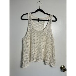 Nollie White Lace Tank Top Large Boho Cottagecore Racerback Sheer Crochet Knit